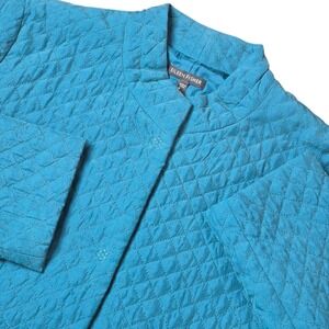 Eileen Fisher Womens S Quilted Silk Jacket Teal Lightly Padded Minimalist